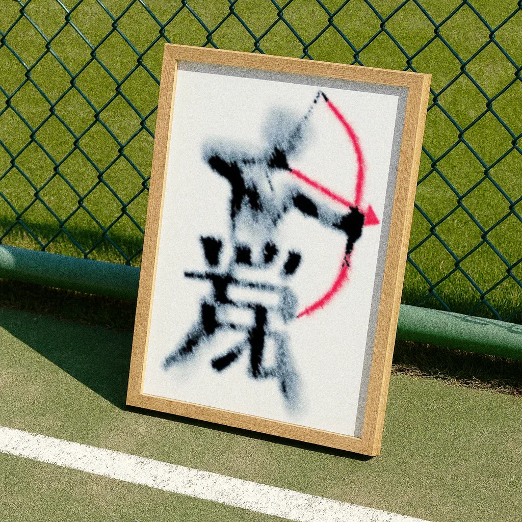 Bogenschütze Poster in Holzrahmen, modernes Design mit buntem Hintergrund für Sportliebhaber