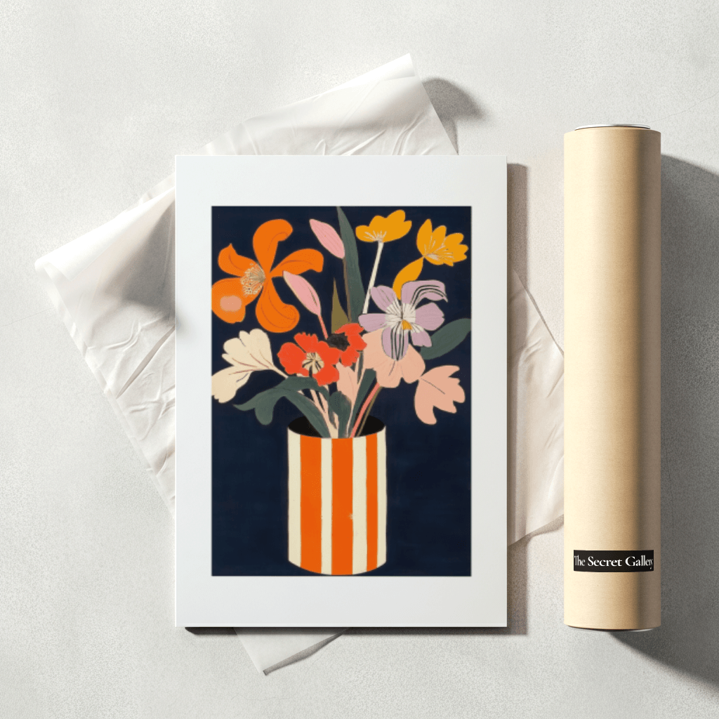 Flowers in Striped Vase - The Secret Gallery