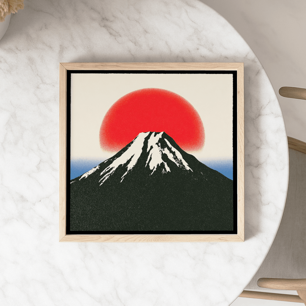 Fuji Poster kaufen, stilvoller Kunstdruck mit farbenfrohem Sonnenaufgang über dem Fuji-Berg