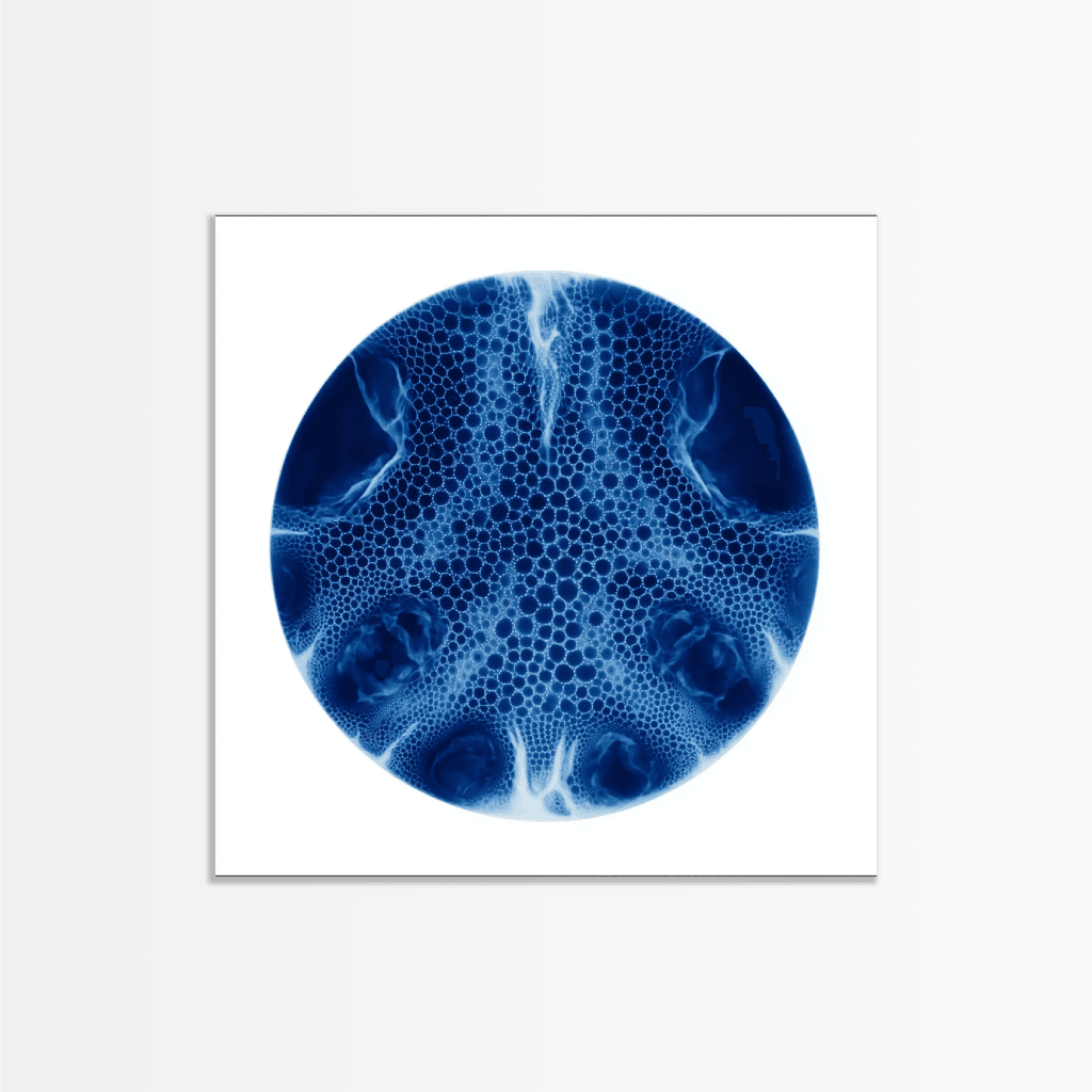 Indigo Orb Poster in geometrischem Design mit blauen Farbtönen und einzigartiger Textur