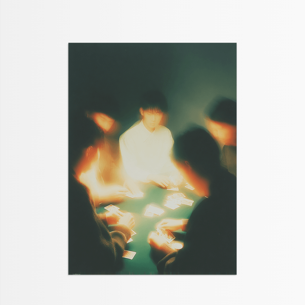 Karten spielen Poster von The Secret Gallery mit verschwommenen Figuren am Tisch beim Kartenspiel