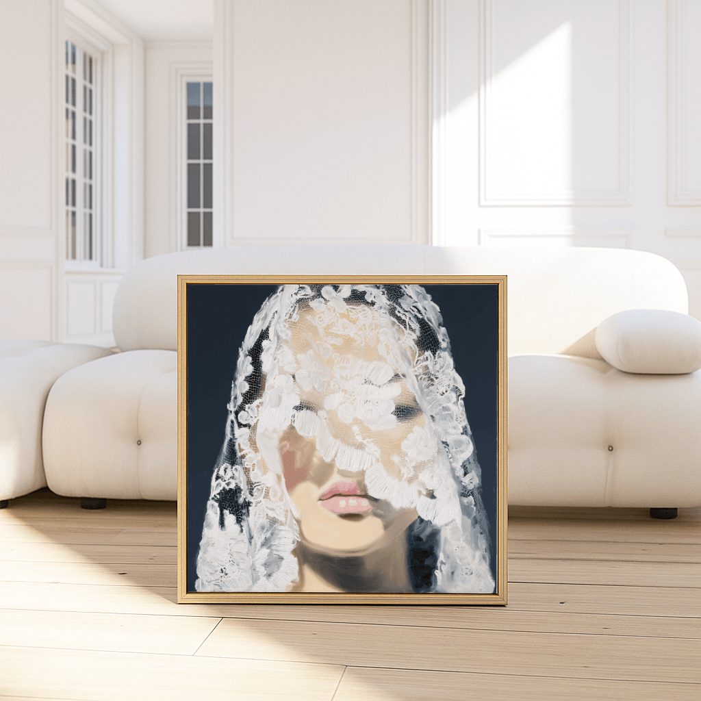 Modernes Braut Poster mit einem Kunstwerk einer Braut in einem eleganten Rahmen