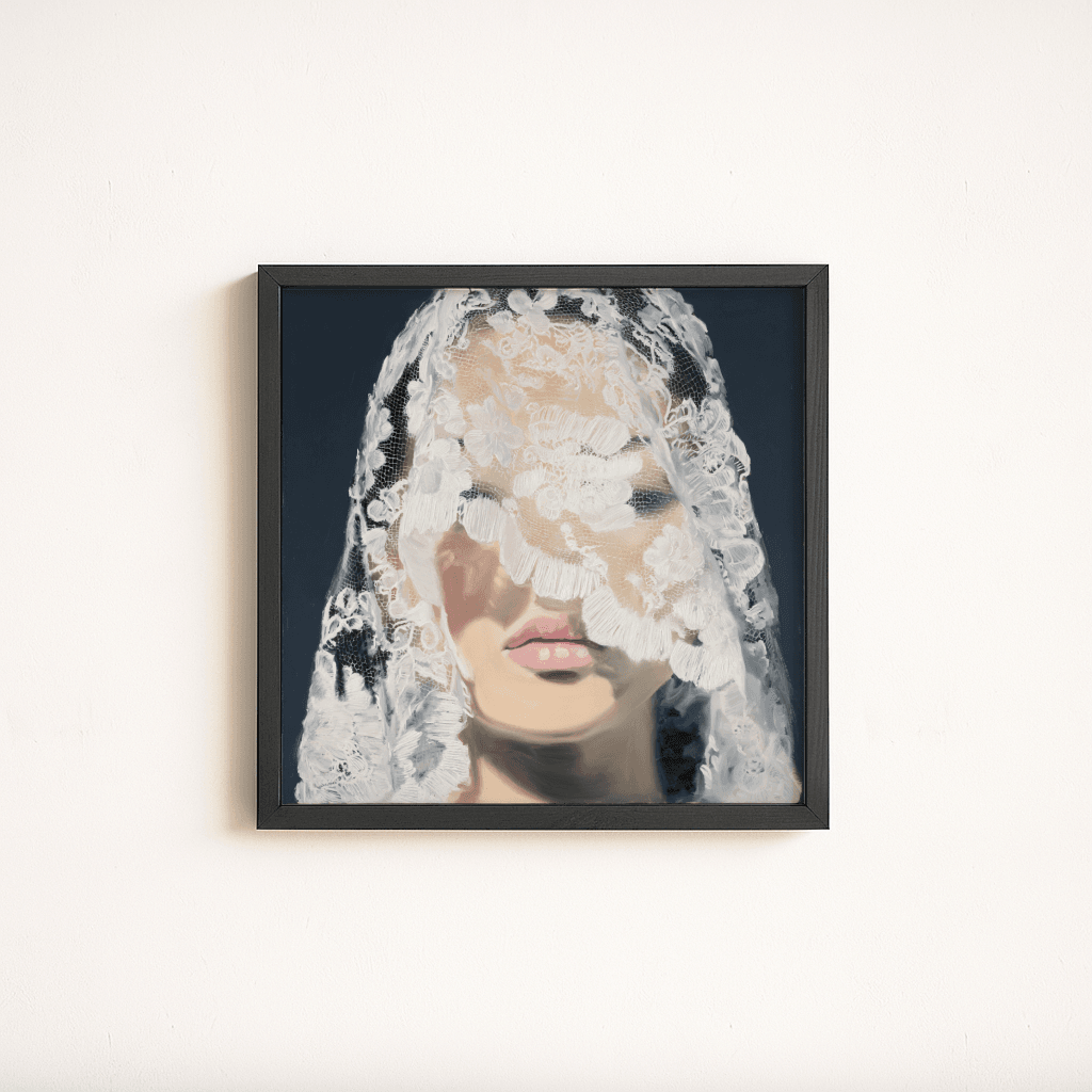 Modernes Braut Poster mit eleganter Lakenverhüllung und stilvollem Rahmen von The Secret Gallery