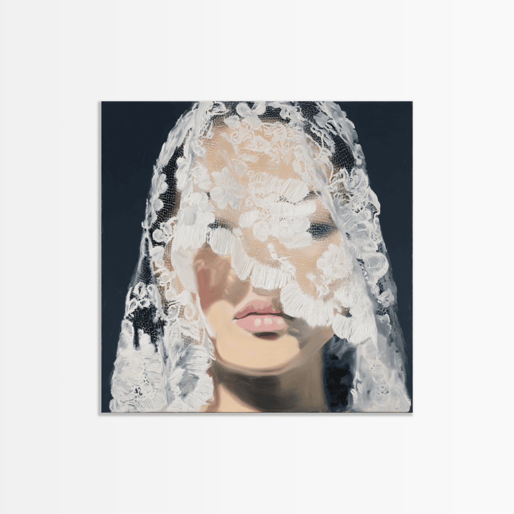 Modernes Braut Poster mit einem geheimnisvollen Gesicht, das mit einem Spitzen Schleier verdeckt ist