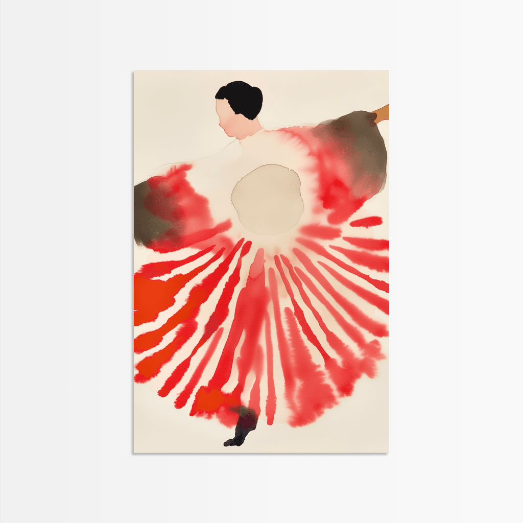  modernes Kunstposter Flaming Wings mit kräftigen Farben und künstlerischer Darstellung einer Tänzerin