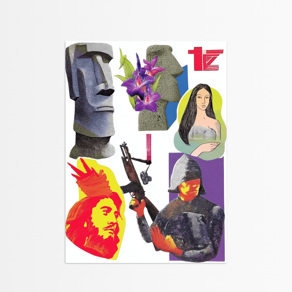 Modernes Poster Culture Clash mit farbenfrohen Illustrationen und verschiedenen kulturellen Motiven