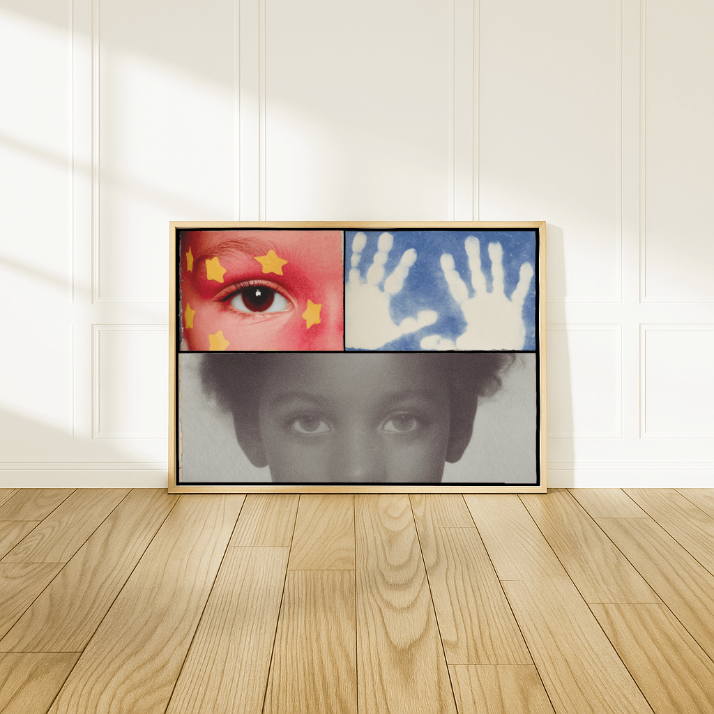 Modernes Poster Fragments of Youth mit kreativen Fotografien in einem stilvollen Rahmen