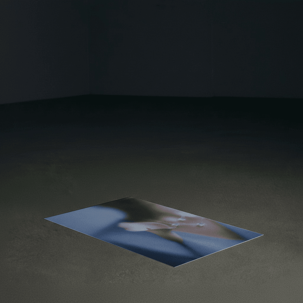 Modernes Poster Frau mit Calla auf glattem Boden in schlichten Farben