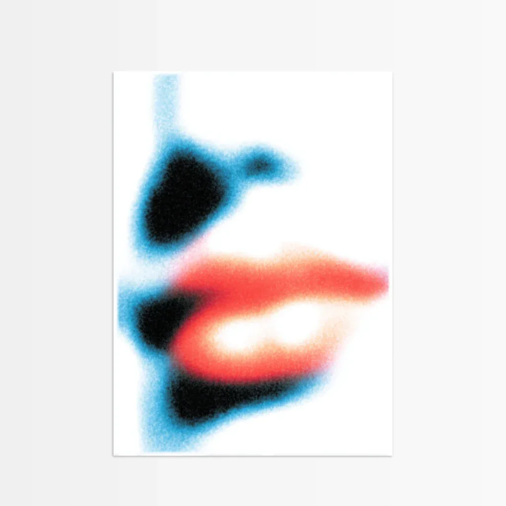 Modernes Poster Heat Haze mit abstraktem Lippenmotiv in leuchtenden Farben