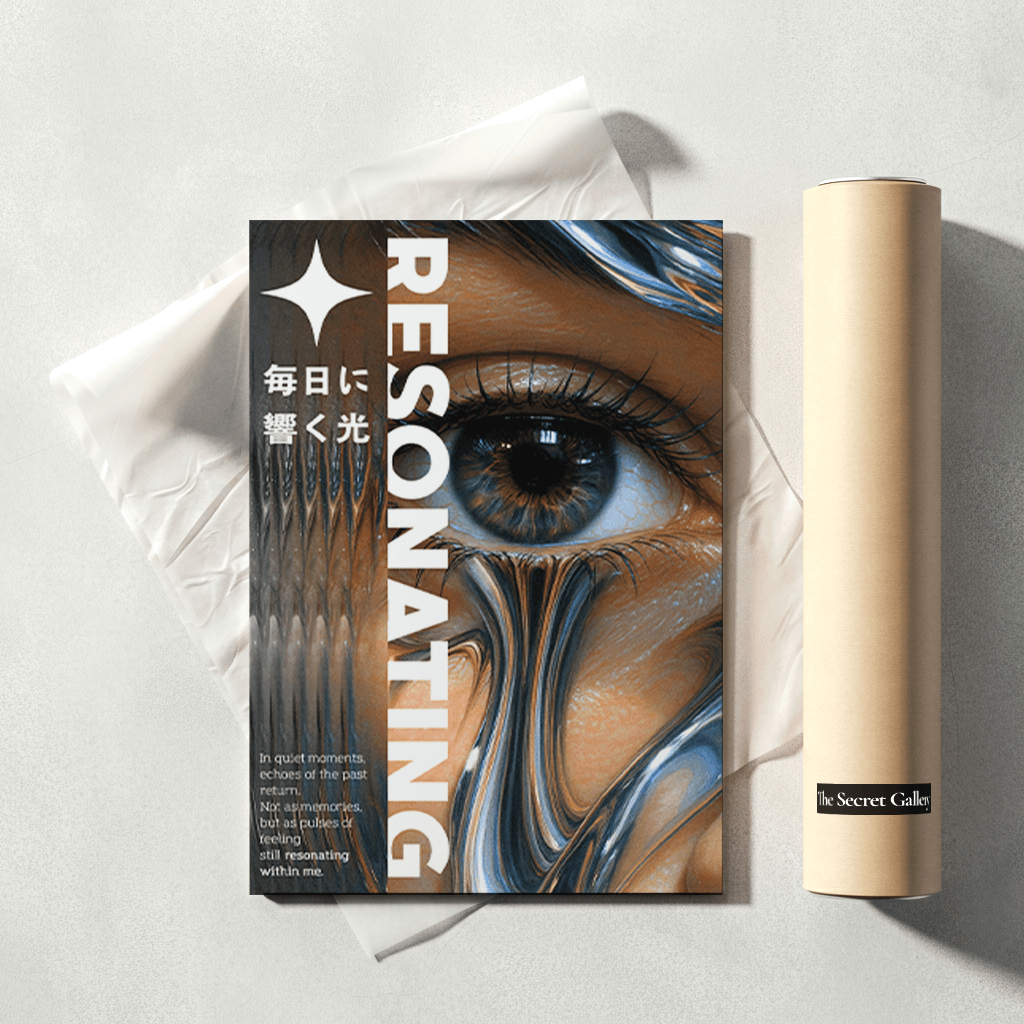 Modernes Poster Resonating mit einem kunstvollen Auge und inspirierender Botschaft auf hochwertigem Papier