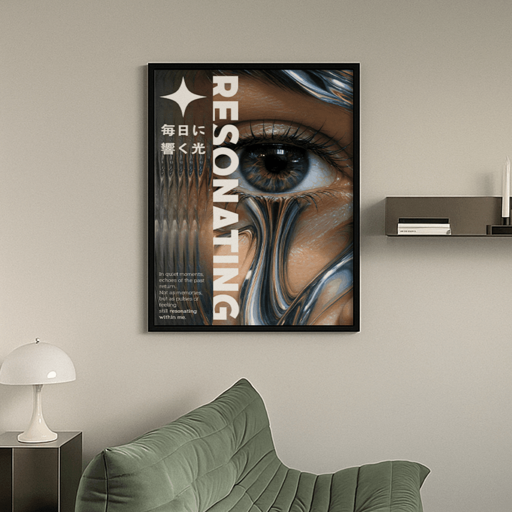 Modernes Poster Resonating mit einem faszinierenden Augenmotiv und grafischen Elementen im modernen Design