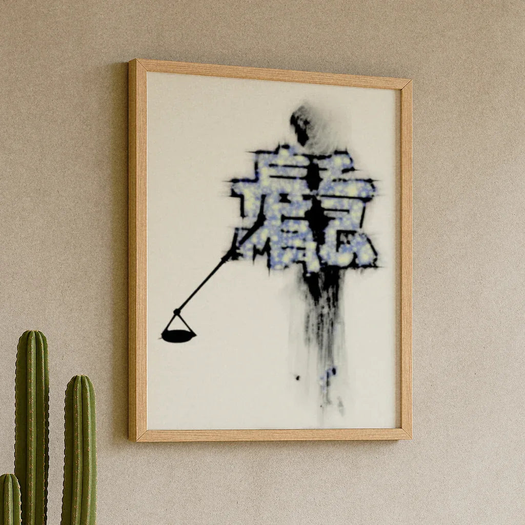 Modernes Poster Wohnzimmer mit künstlerischem Motiv in einem Holzrahmen für stilvolle Dekoration