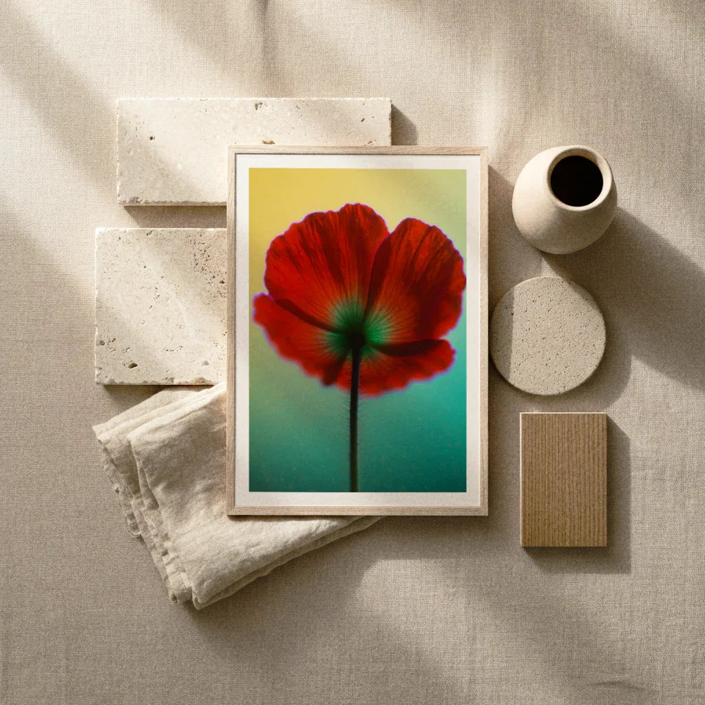 Mohnblumen Poster mit lebendigen roten Farben und zartem Hintergrund für dekorative Akzente