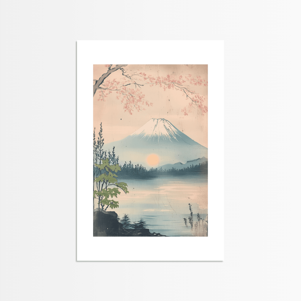 Mount Fuji Poster mit sanften Farben und wunderschöner Landschaft, ideal für Wohnräume