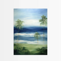 Fantasievoller Palmen Poster Wohnzimmer mit sanften Farben und Küstenlandschaft