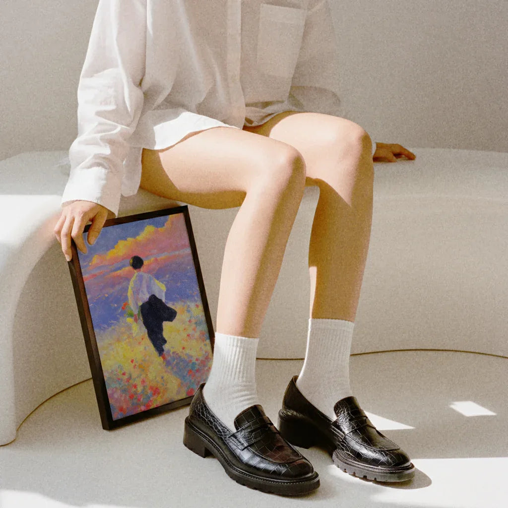 Poster Golden Path von The Secret Gallery mit farbenfroher Landschaft und Figurenmotiv im modernen Stil