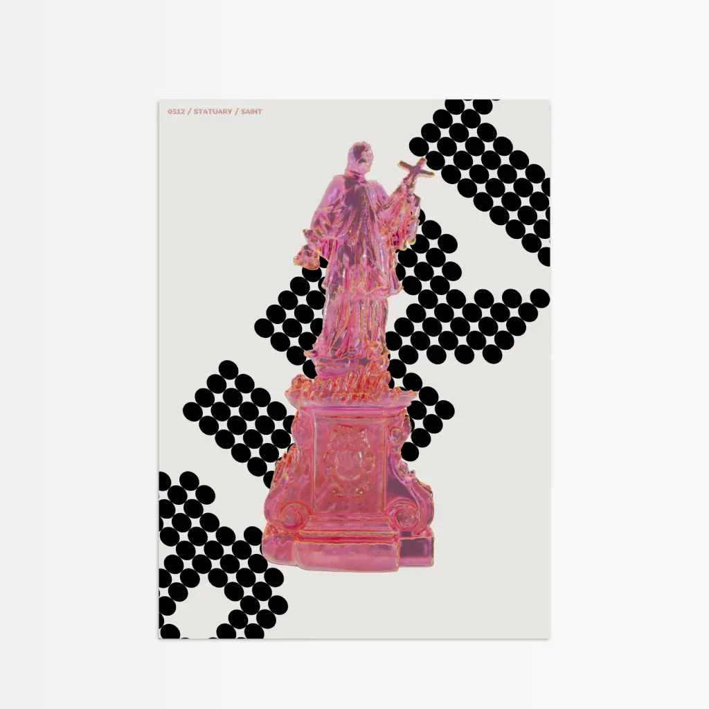 Moderner Poster Heiliger mit stilisiertem Design und lebhaften Farben von The Secret Gallery