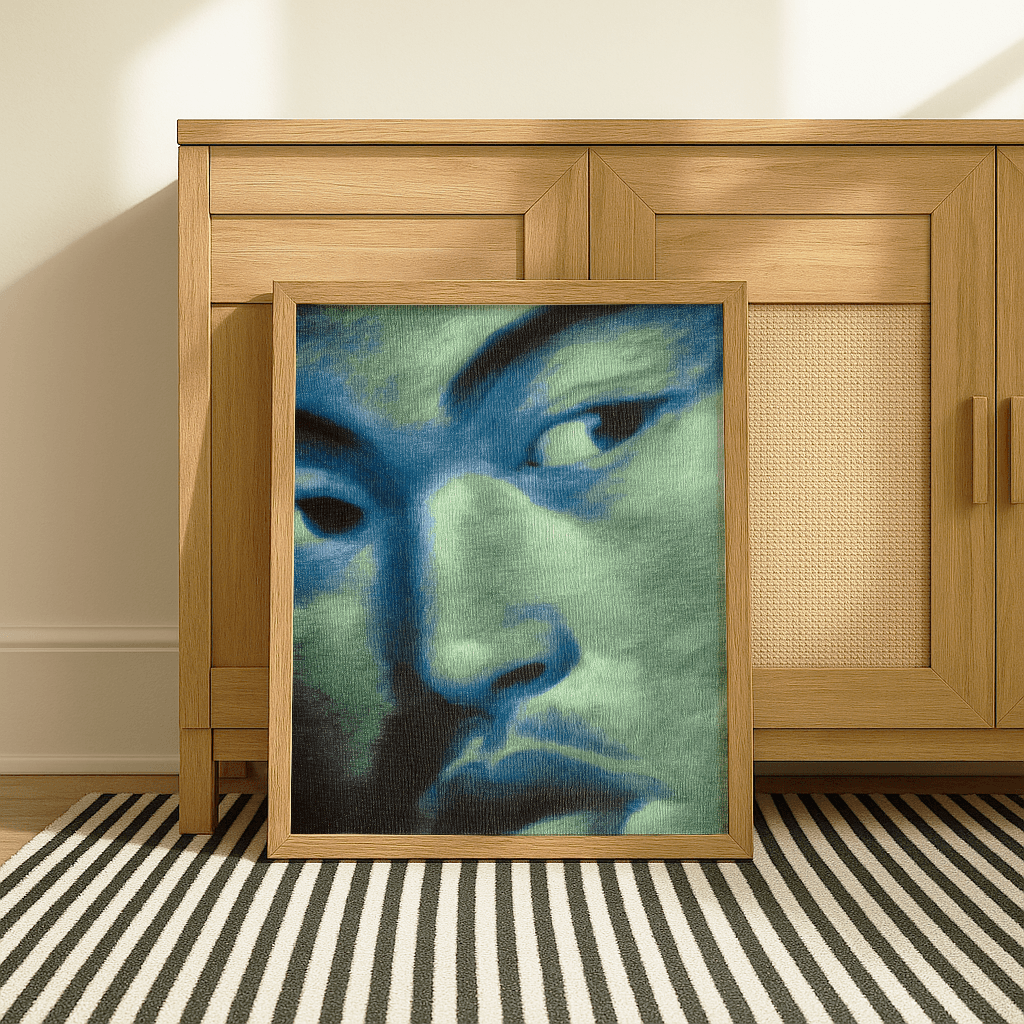 Poster modernes Gesichtsmotiv mit abstraktem Porträt in beruhigenden Farben für stilvolle Inneneinrichtung
