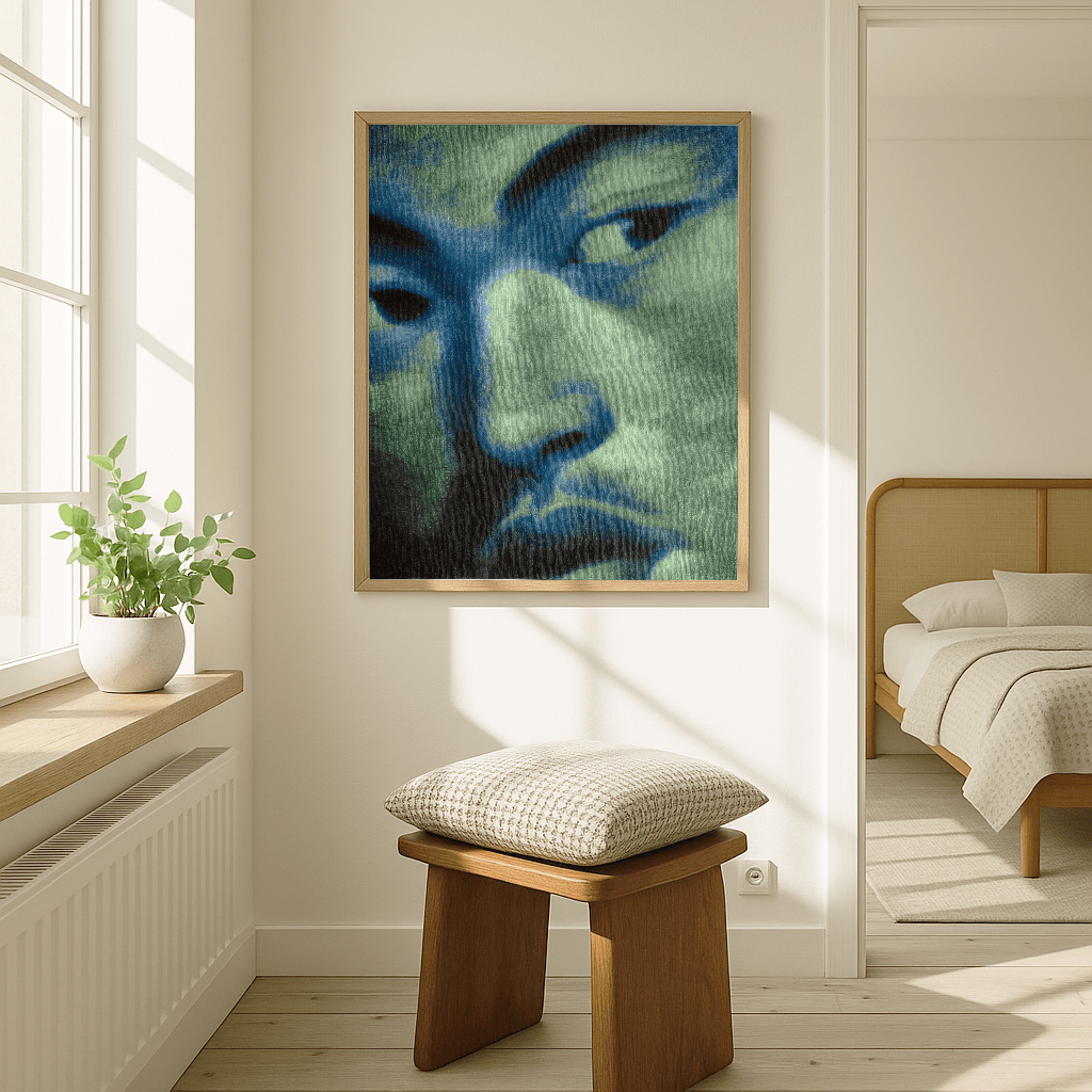 Poster modernes Gesichtsmotiv von The Secret Gallery in einem hellen Raum mit naturalistischen Farben