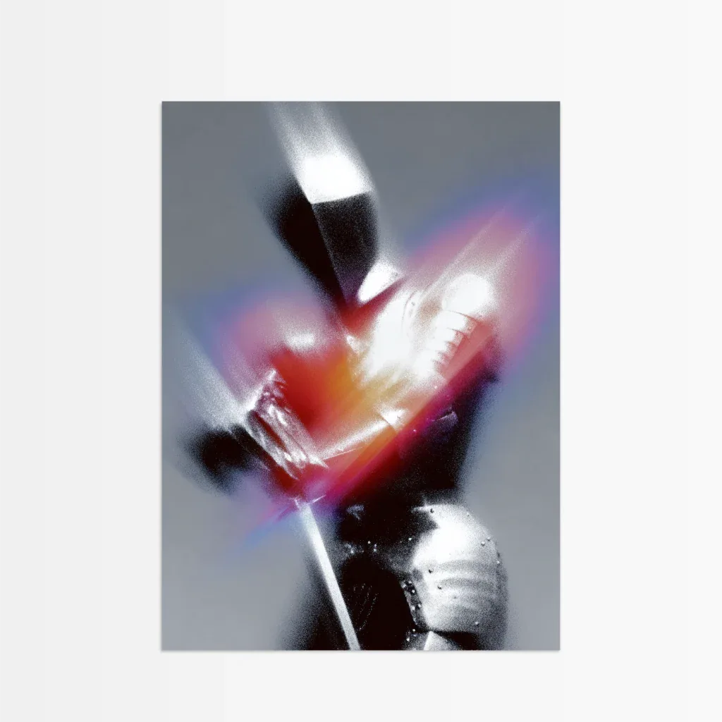 Modernes Ritter Poster mit dynamischem Hintergrund und futuristischem Design von The Secret Gallery