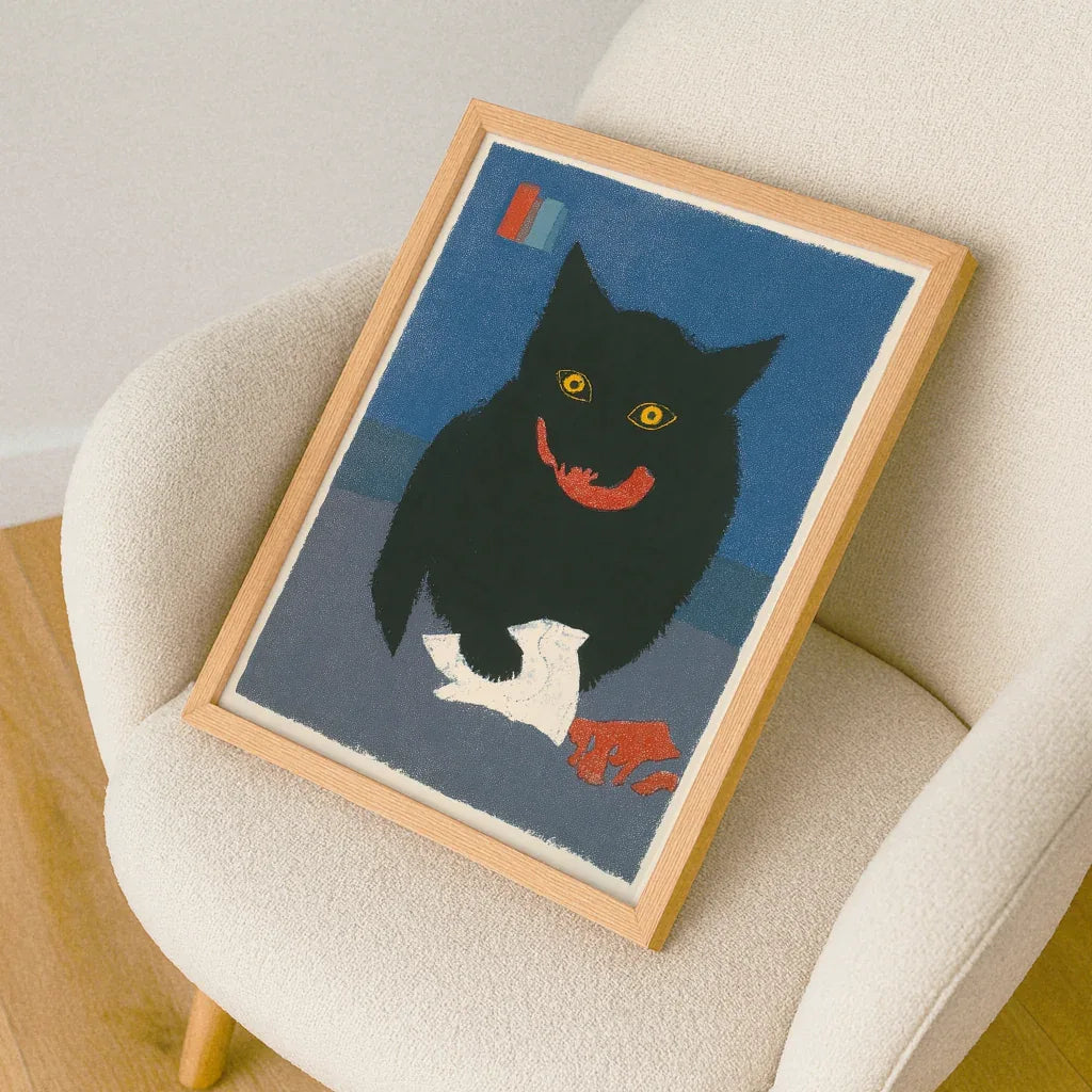 Schwarze Katze Poster von The Secret Gallery mit leuchtenden Farben und einem verspielten Design