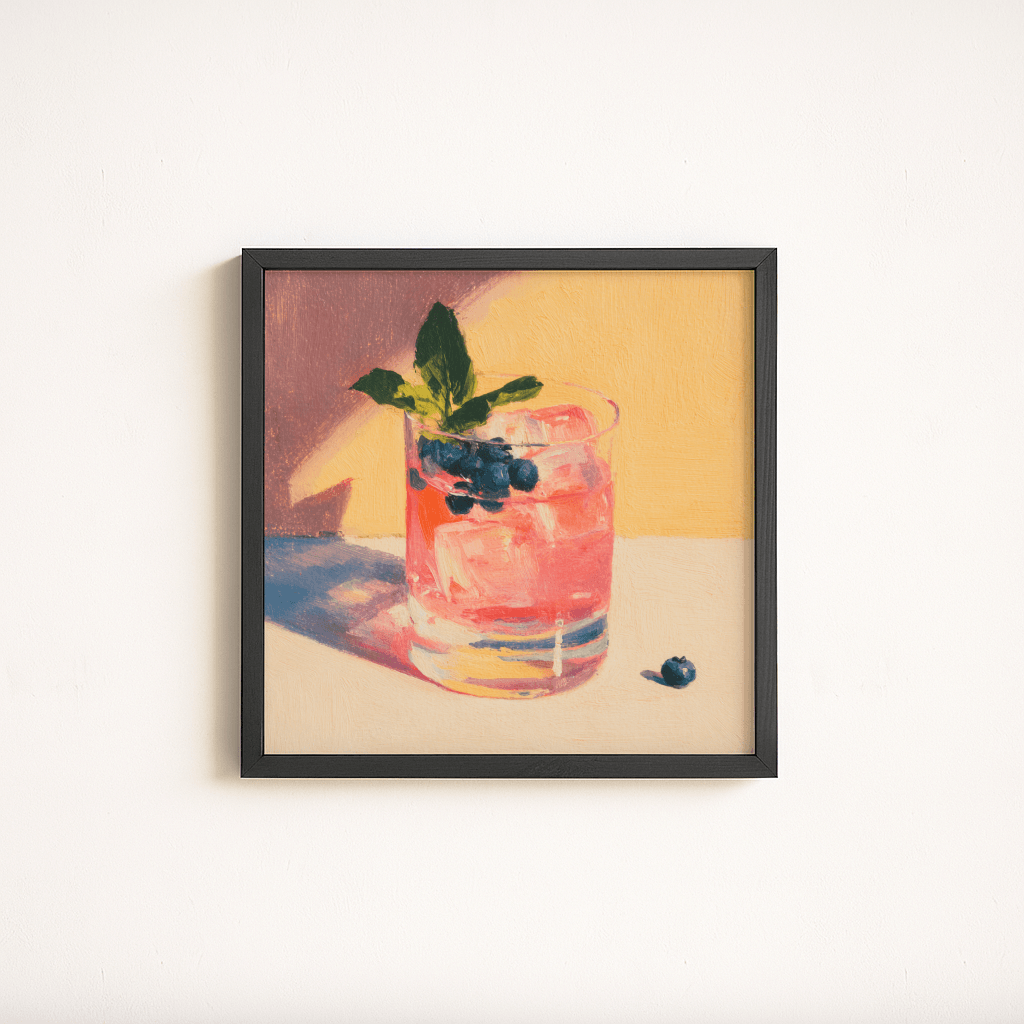 Sommerliches Poster Pink Drink mit frischem Getränk und frischen Zutaten in einem Rahmen