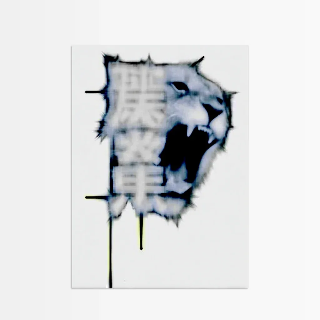 Weißer Tiger Poster mit künstlerischem Design und Graffiti-Elementen für moderne Wanddekoration